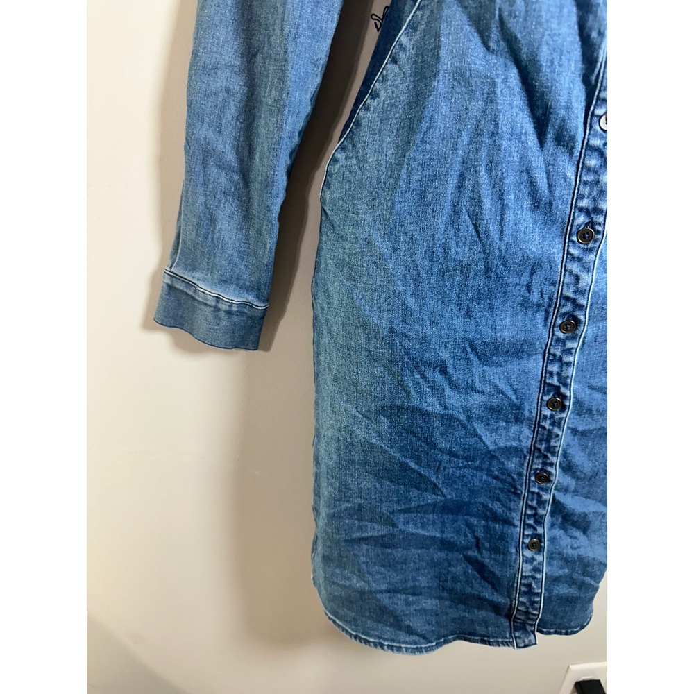 Boden Womens Blue Denim Ruffle Neck Button Front Long Sleeve Shirt Dress US 4R - Picture 5 of 9
